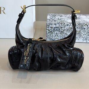 Dior Shimmering Black Shoulder Bag with Gold Accents